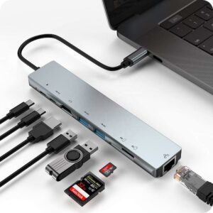 Adaptateur Type-c 8IN1 To RJ45 HDMI USB*2 SD TF PD*2